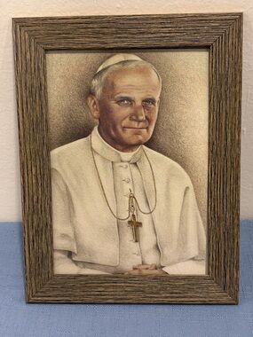 Vintage Photo of Pope John Paul II: Assn  Of Marian Helpers Novena Card Framed